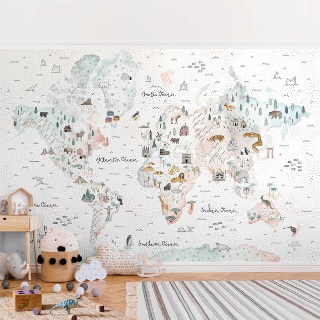 Wallpapers animals Watercolour Worl Map Pastel
