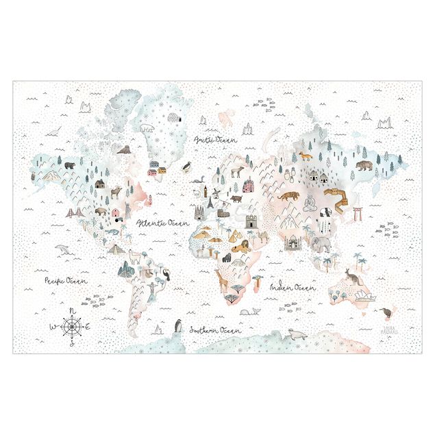 Peel and stick wallpaper Watercolour Worl Map Pastel
