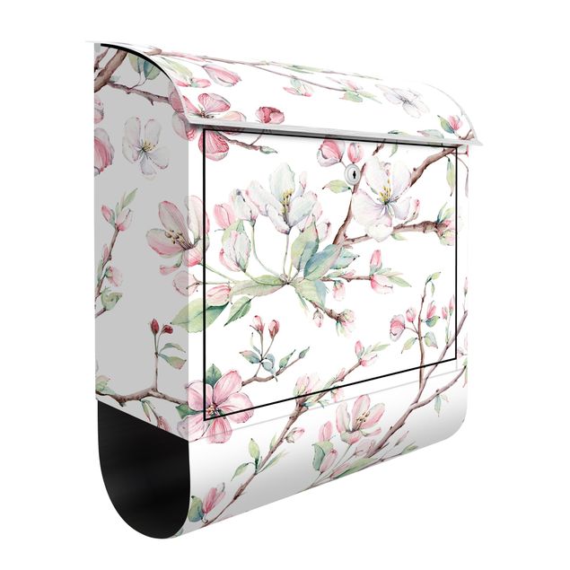 Letterboxes flower Watercolour Branches Of Apple Blossom In Light Pink And White