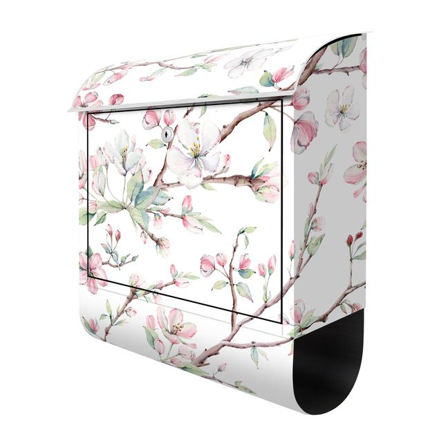 Letterboxes white Watercolour Branches Of Apple Blossom In Light Pink And White