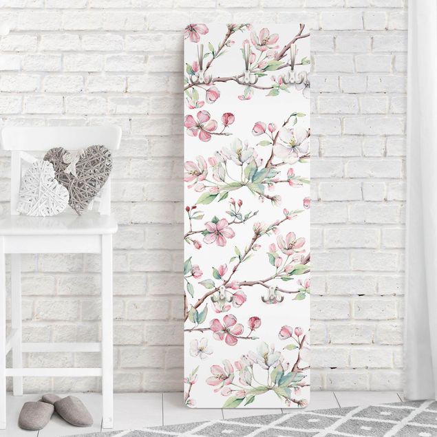 Wall mounted coat rack flower Watercolour Branches Of Apple Blossom In Light Pink And White