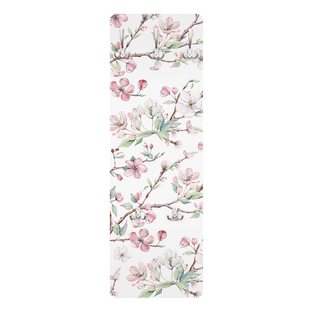 Wall coat hanger Watercolour Branches Of Apple Blossom In Light Pink And White