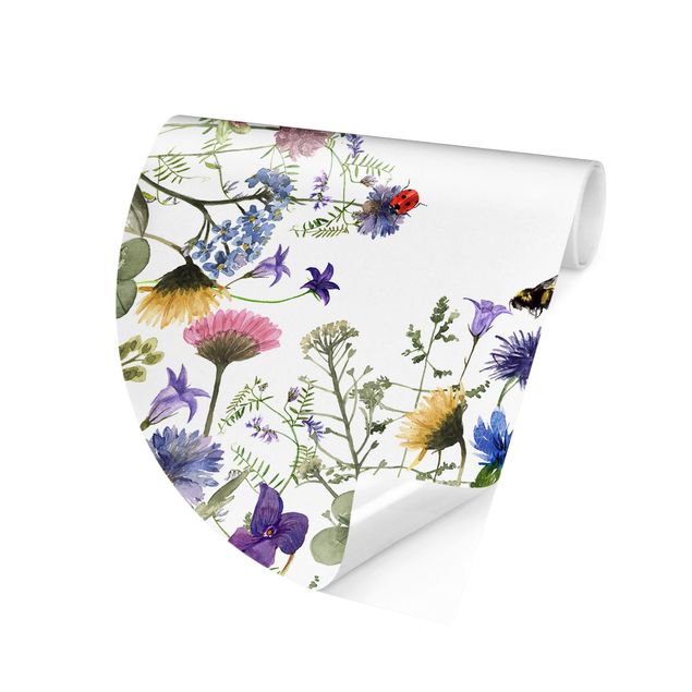Self adhesive wallpapers Watercolour Flowers With Ladybirds