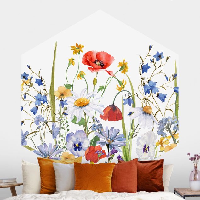 Kitchen Watercolour Flower Meadow With Poppies