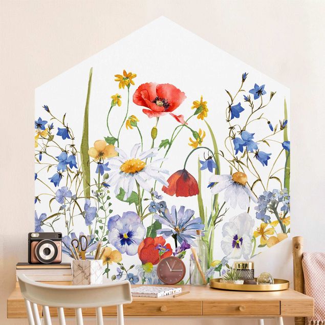 Wallpaper poppy flower Watercolour Flower Meadow With Poppies