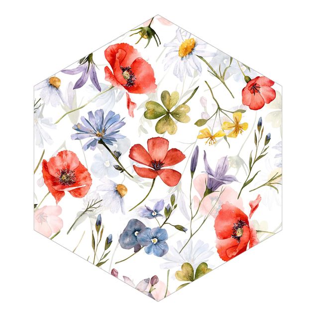 Wallpapers patterns Watercolour Poppy With Cloverleaf