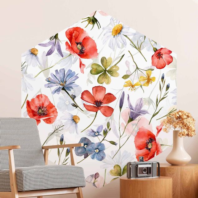 Wallpapers dandelion Watercolour Poppy With Cloverleaf