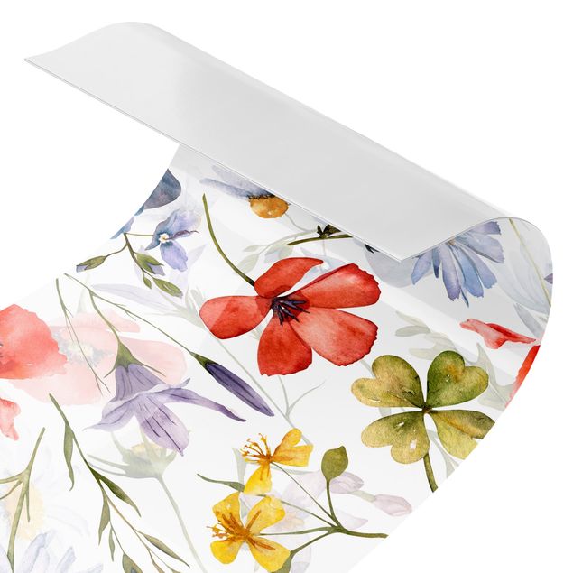 Self adhesive film Watercolour Poppy With Cloverleaf