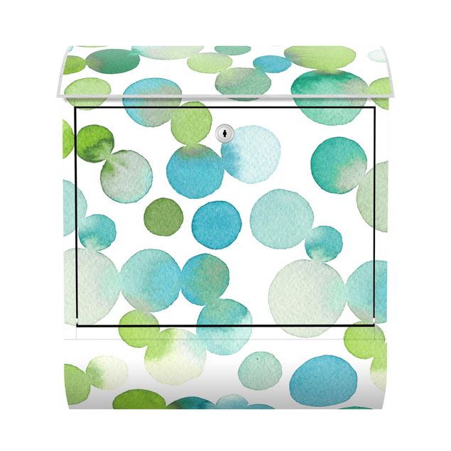 Blue letter box Watercolour Dots Confetti In Bluish Green