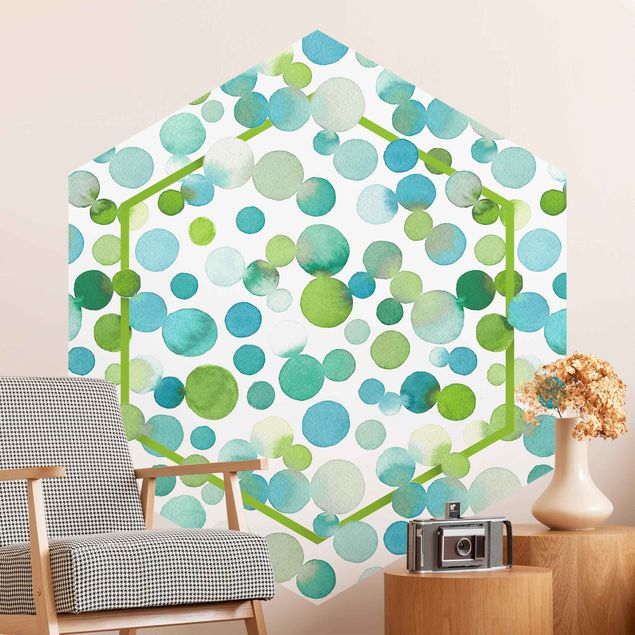 Spotty wallpaper Watercolour Dots Confetti In Bluish Green