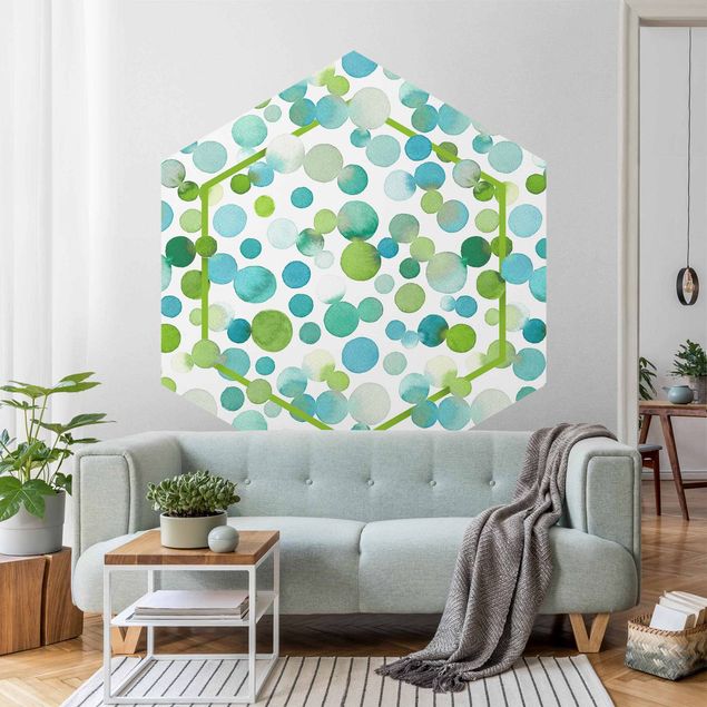 Wallpapers modern Watercolour Dots Confetti In Bluish Green