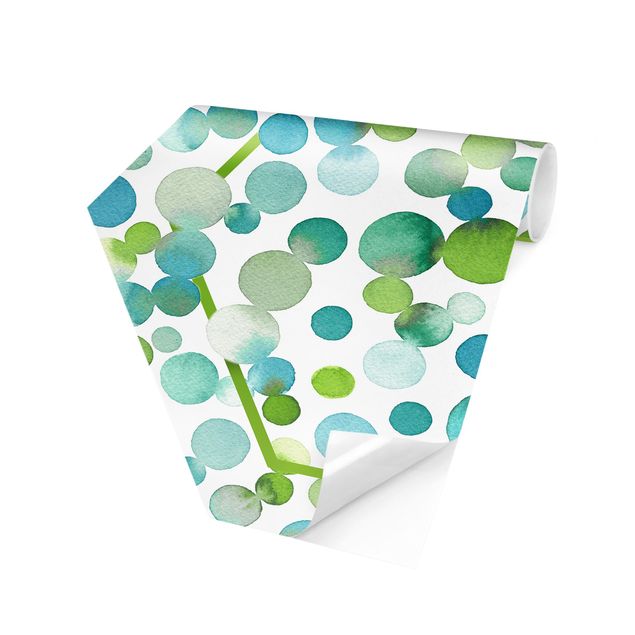 Hexagonal wallpapers Watercolour Dots Confetti In Bluish Green