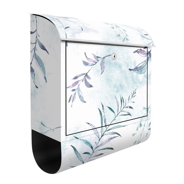 Letterboxes flower Watercolour Branches In Mint Blue