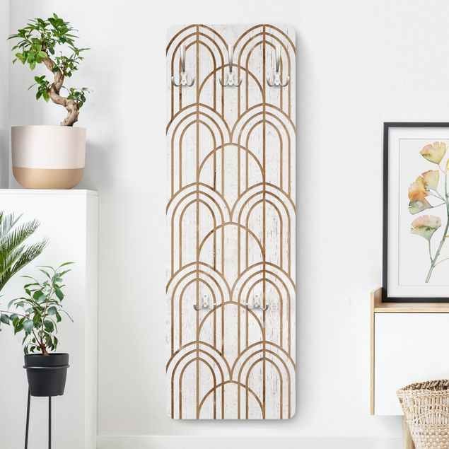 Wall mounted coat rack wood Art Deco Pattern on Wood