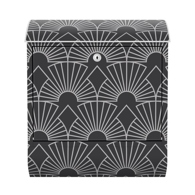 Anthracite grey post box Art Deco Radial Arches Line Pattern