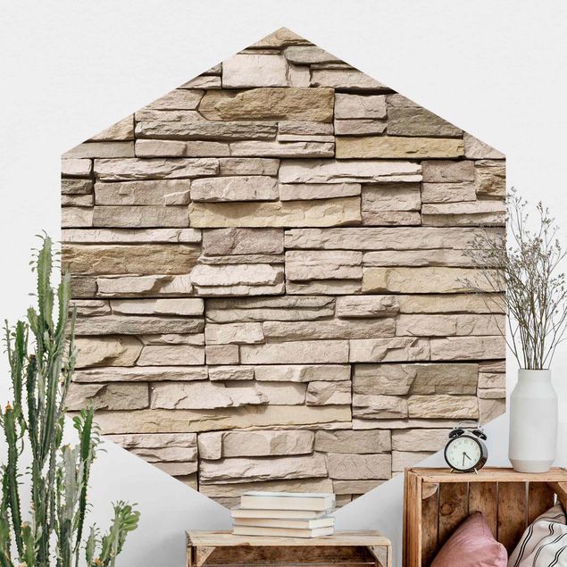 Wallpapers natural stone Asian Stonewall - Stone Wall From Large Light Coloured Stones