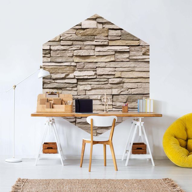 Contemporary wallpaper Asian Stonewall - Stone Wall From Large Light Coloured Stones