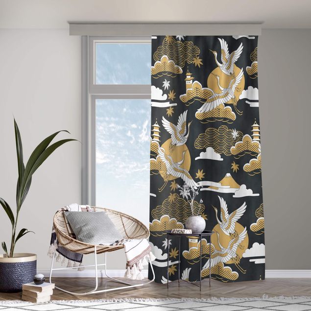 Kitchen Asian Pattern With Cranes In Autumn