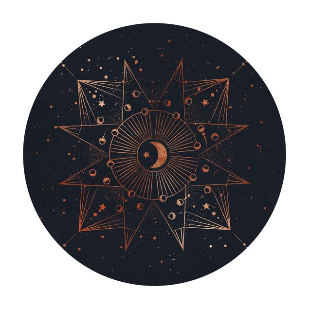 Vinyl rug Astrology Moon Magic Blue Gold