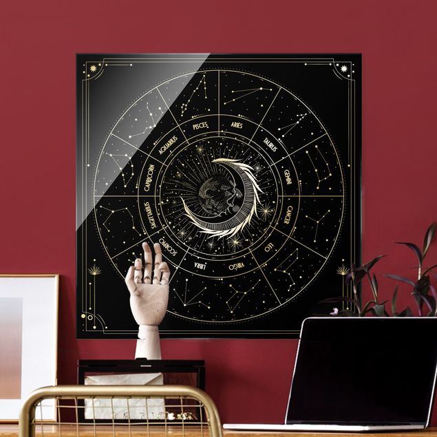 Contemporary art prints Astrology Moon And Zodiac Signs Black