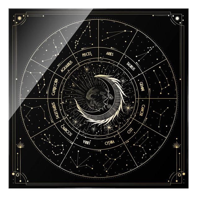 Prints Astrology Moon And Zodiac Signs Black