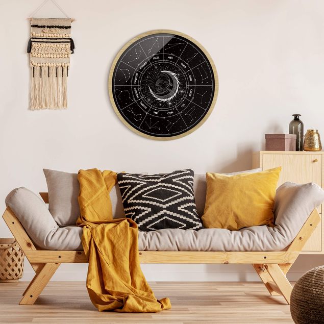 Spiritual prints Astrology Moon And Zodiac Signs Black