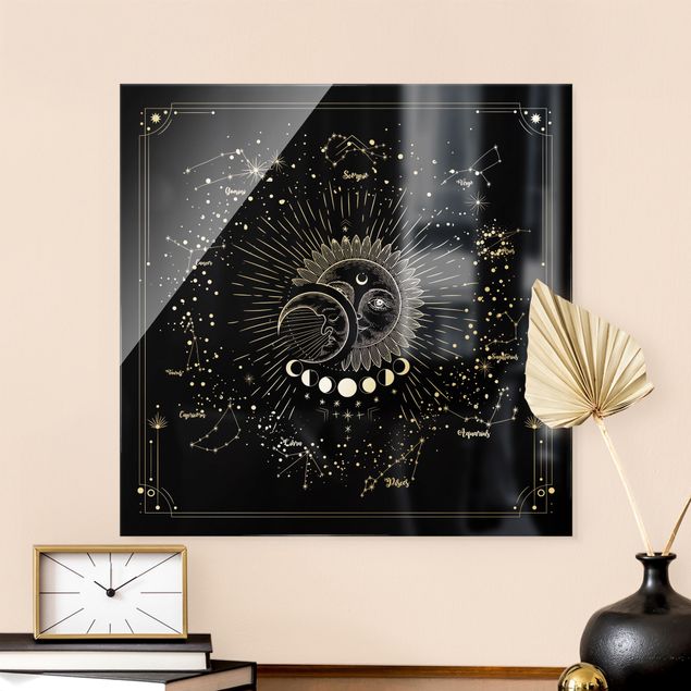 Contemporary art prints Astrology Sun Moon And Stars Black