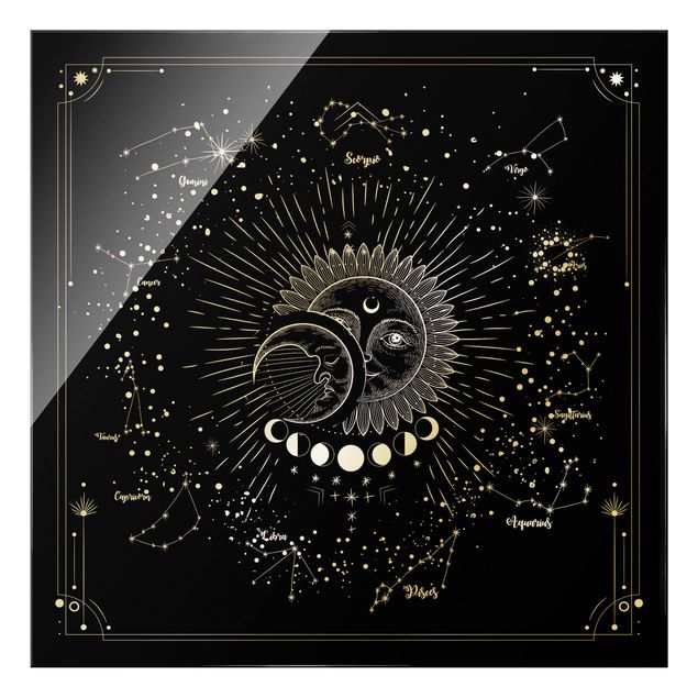 Prints Astrology Sun Moon And Stars Black