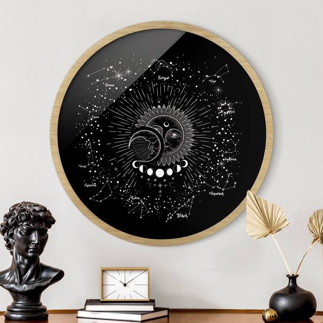 Modern art prints Astrology Sun Moon And Stars Black