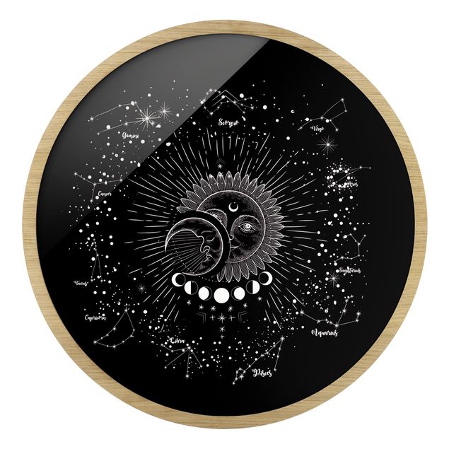 Black prints Astrology Sun Moon And Stars Black