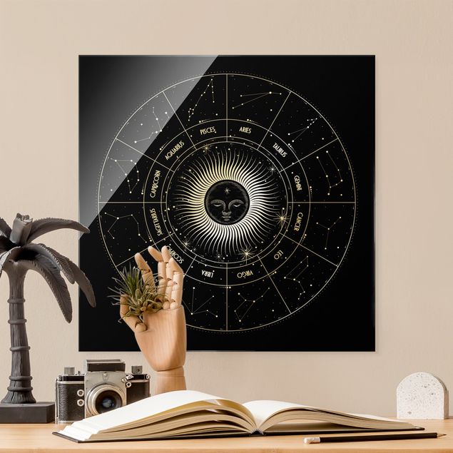 Modern art prints Astrology Zodiac Sign In A Sun Circle Black