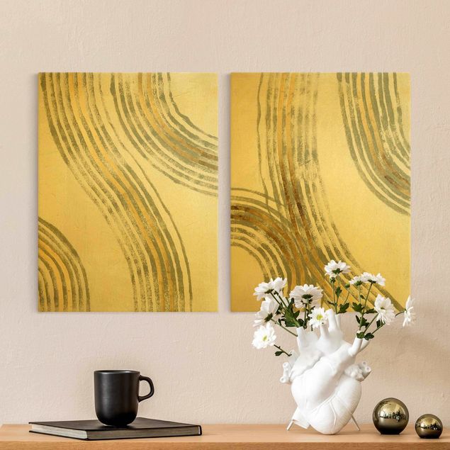 Abstract art prints Radiating Waves Gold Set