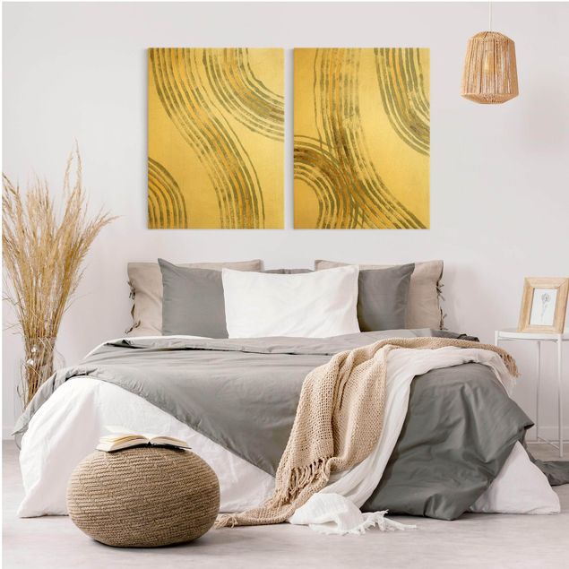 Canvas abstract Radiating Waves Gold Set