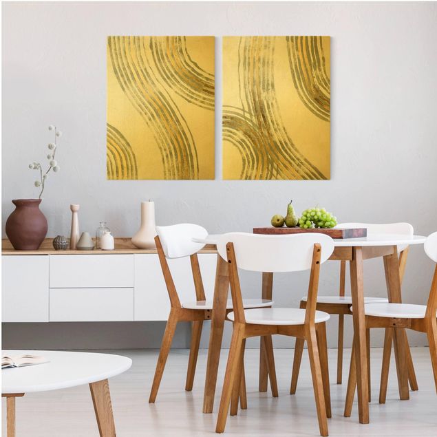 Contemporary art prints Radiating Waves Gold Set