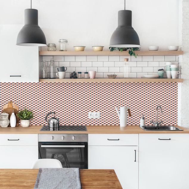 Kitchen splashback tiles Geometrical Tile Mix Cubes Orange
