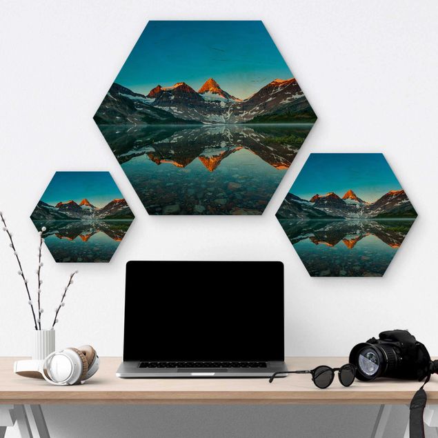 Wooden hexagon - Mountain Landscape At Lake Magog In Canada