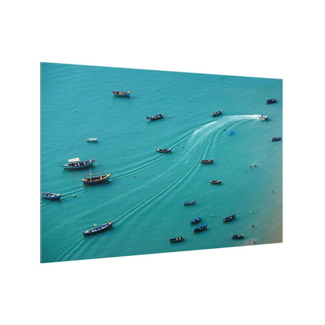Glass splashback beach Anchored Fishing Boats