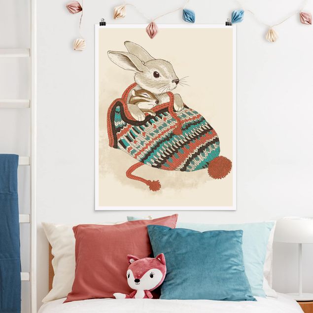 Art posters Illustration Cuddly Santander Rabbit In Hat