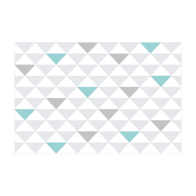 Grey rugs No.YK64 Triangles Gray White Turquoise