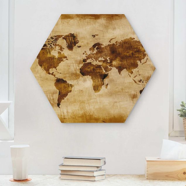 Wood prints vintage No.CG75 Map Of The World