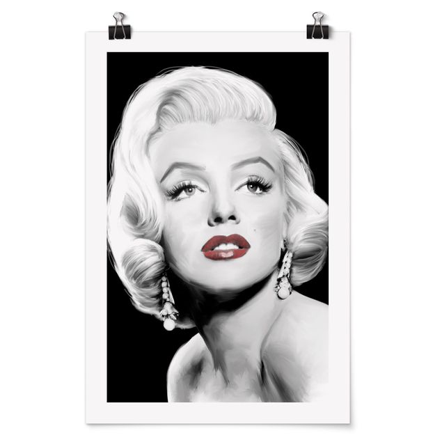 Black and white poster prints Marilyn With Earrings