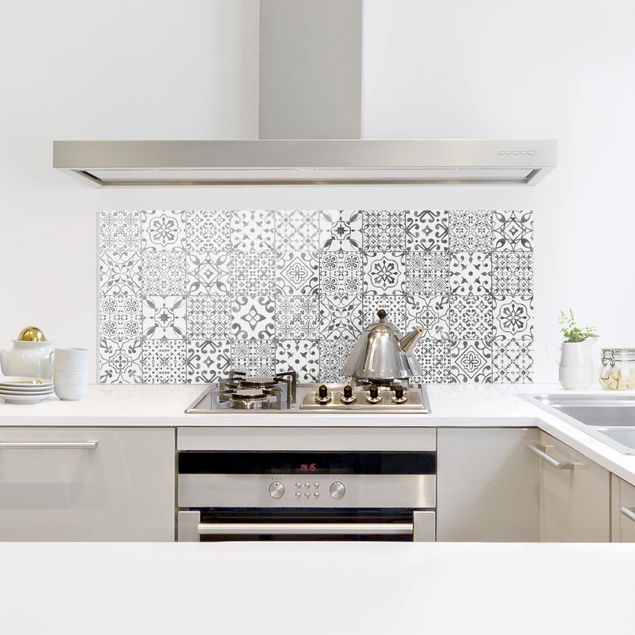 Glass splashback kitchen tiles Pattern Tiles Gray White
