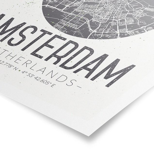 Prints black and white Amsterdam City Map - Retro