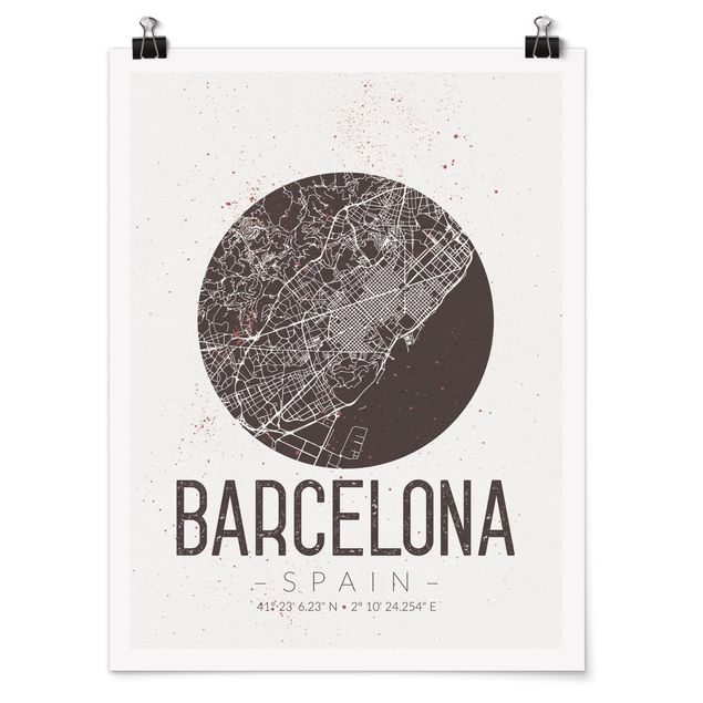 Quote wall art Barcelona City Map - Retro