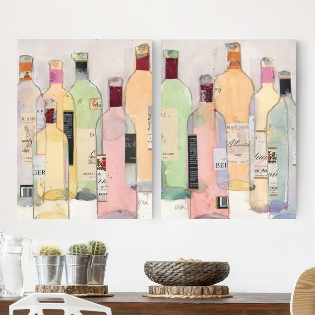 Kitchen Wine Bottles In Water Color Set I