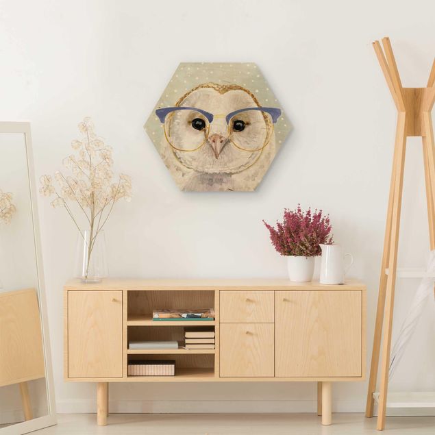 Prints on wood Animals With Glasses - Owl