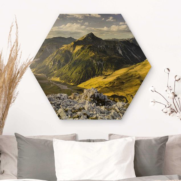 Wood prints landscape Mountains And Valley Of The Lechtal Alps In Tirol