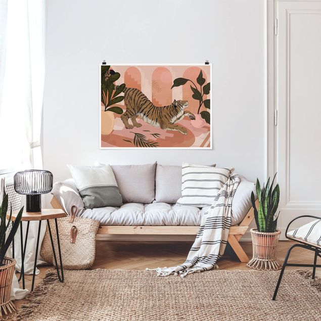 Canvas art Illustration Tiger In Pastel Pink Painting