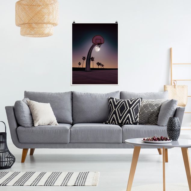 Posters art print Basketball With Moon