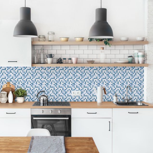 Kitchen splashback tiles Mosaic Tiles Blue Gray